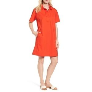 Eileen Fisher Organic Cotton Button Front Mini Shirt Dress Coral Orange Size XXS